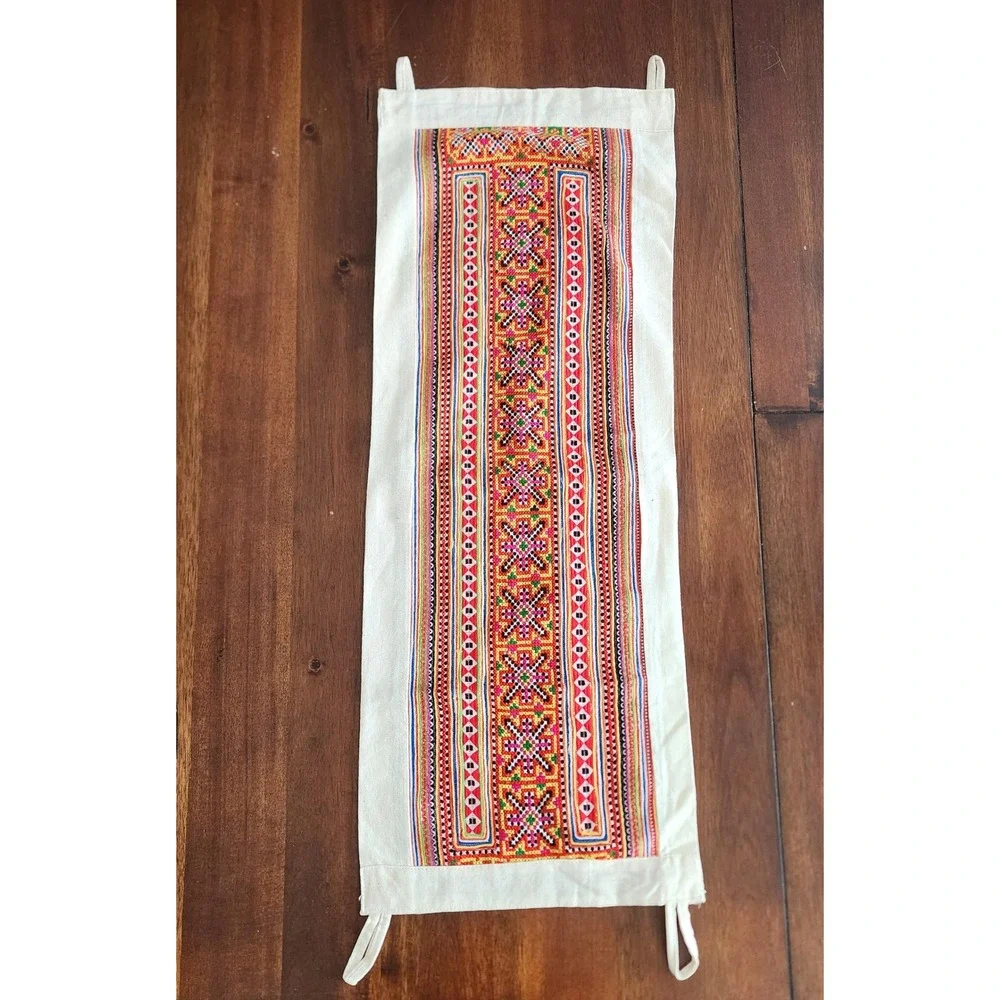 Handmade HMONG Embroidered Textile Wall Ready-to-hang Boho‎ Folk Art 31x11.5